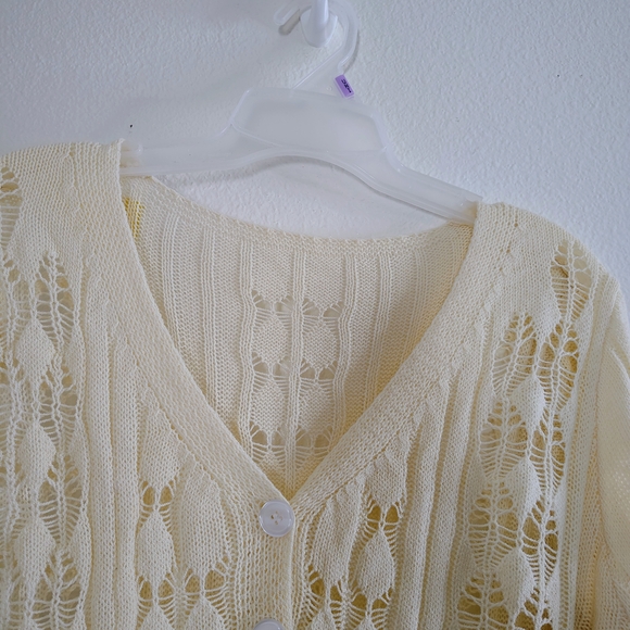 Vintage Style Women's Cream Open Knit Lace Button Front Maxi Dress Fits M/L - Picture 6 of 16